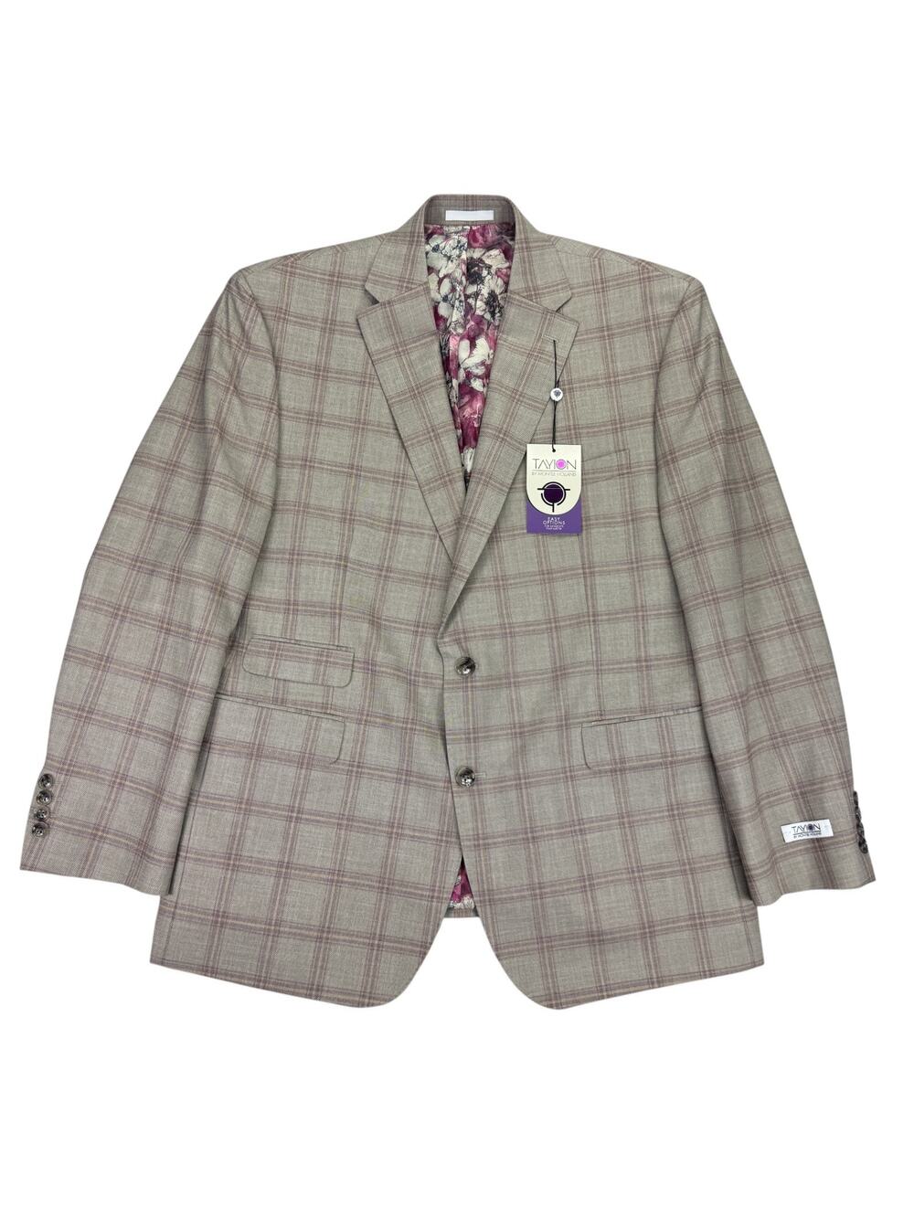 Tayion Mens Agordy Regular Fit Plaid Suit Jacket Tan Red 44R